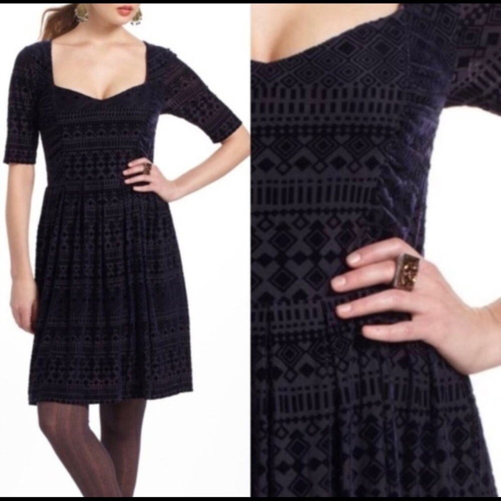 Anthro Meadow Rue Navy Blue Burnout Velvet Dress L
